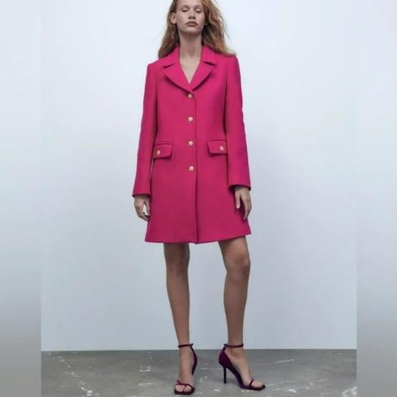 ZARA LIMITED EDITION FUCHSIA WOOL COAT GOLD BUTTONS - Picture 3 of 8